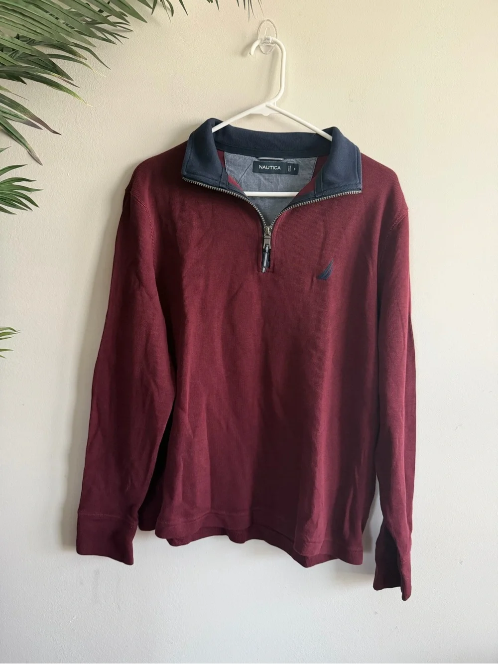 Nautica Men's Burgundy Half-Zip Sweater with Navy Trim